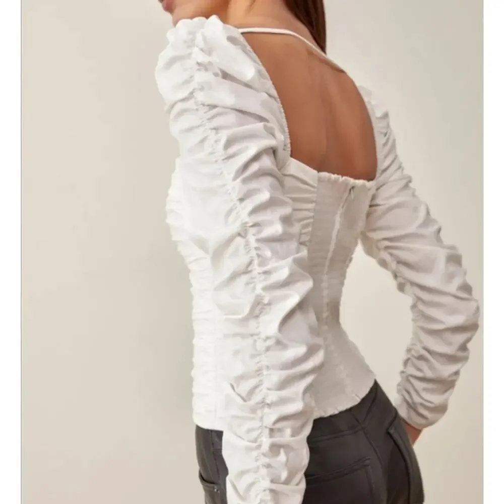Reformation White Cotton Joi Puff Sleeve Blouse Top Size 12 Feminine Romantic